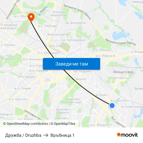Дружба / Druzhba to Връбница 1 map