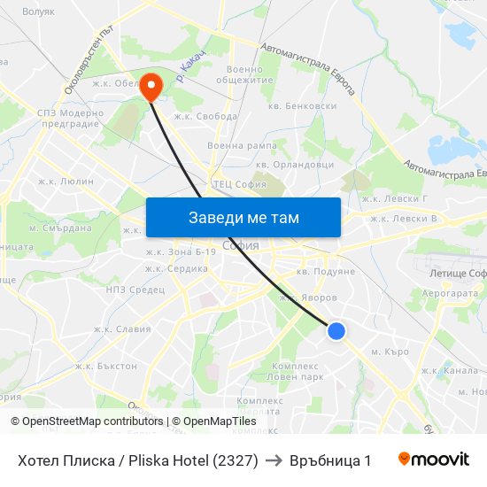 Хотел Плиска / Pliska Hotel (2327) to Връбница 1 map