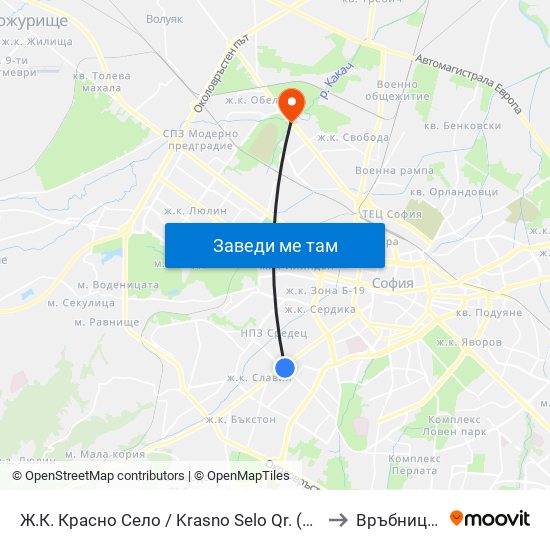 Ж.К. Красно Село / Krasno Selo Qr. (0637) to Връбница 1 map