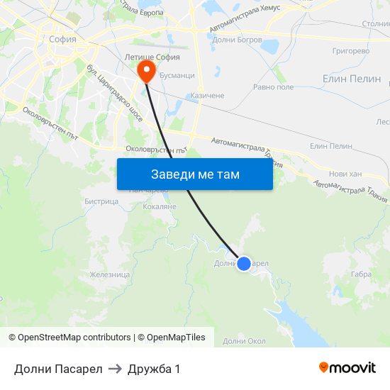 Долни Пасарел to Дружба 1 map