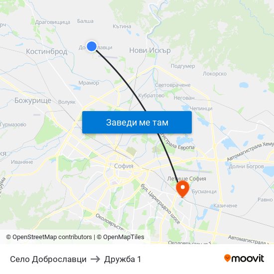 Село Доброславци to Дружба 1 map