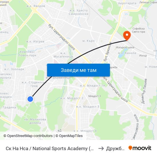 Ск На Нса / National Sports Academy (1609) to Дружба 1 map