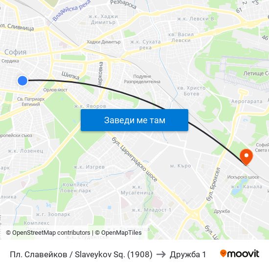Пл. Славейков / Slaveykov Sq. (1908) to Дружба 1 map