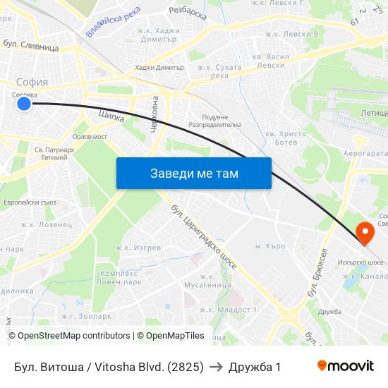 Бул. Витоша / Vitosha Blvd. (2825) to Дружба 1 map