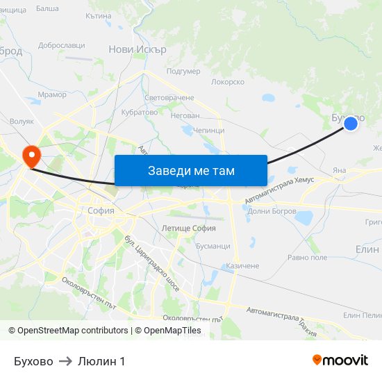 Бухово to Люлин 1 map