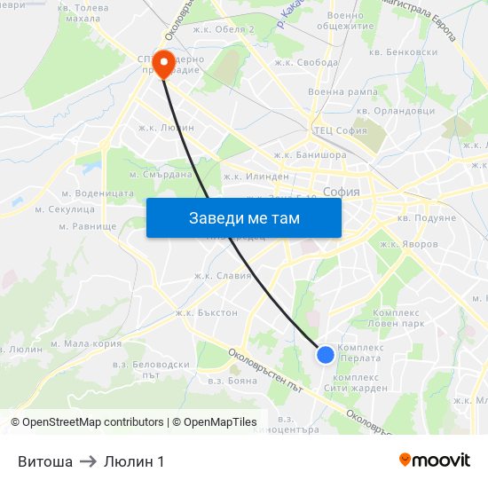 Витоша to Люлин 1 map