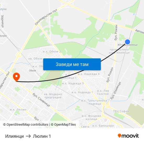 Илиянци to Люлин 1 map