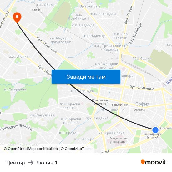 Център to Люлин 1 map