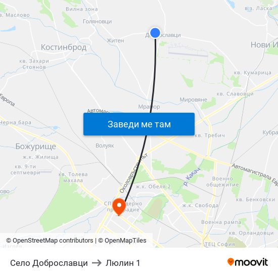 Село Доброславци to Люлин 1 map