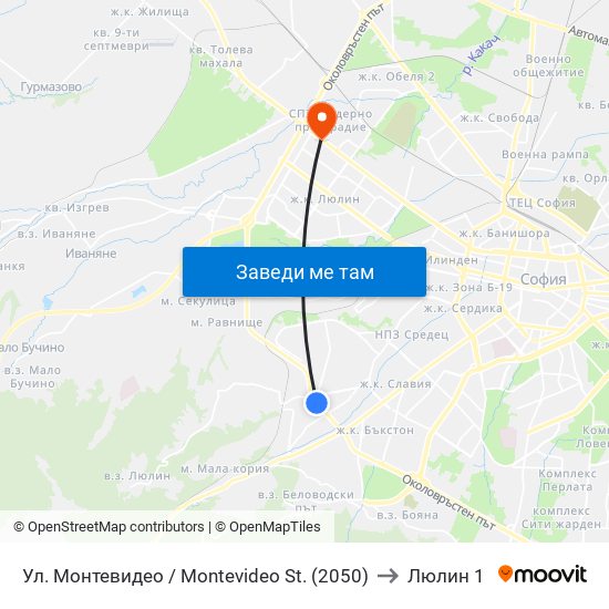 Ул. Монтевидео / Montevideo St. (2050) to Люлин 1 map