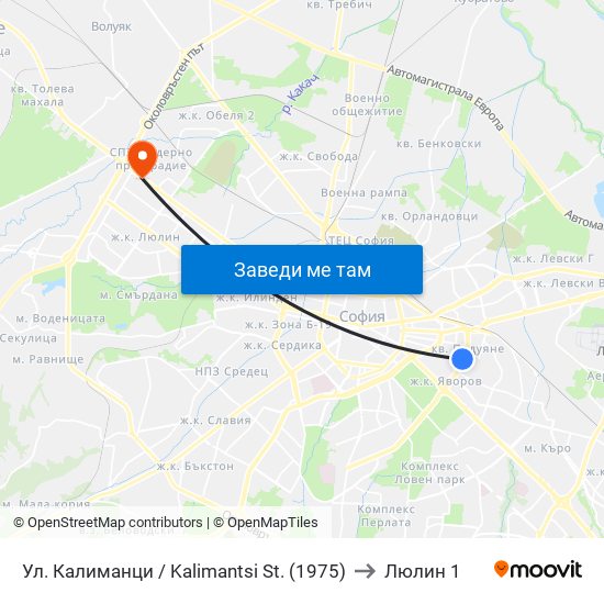 Ул. Калиманци / Kalimantsi St. (1975) to Люлин 1 map