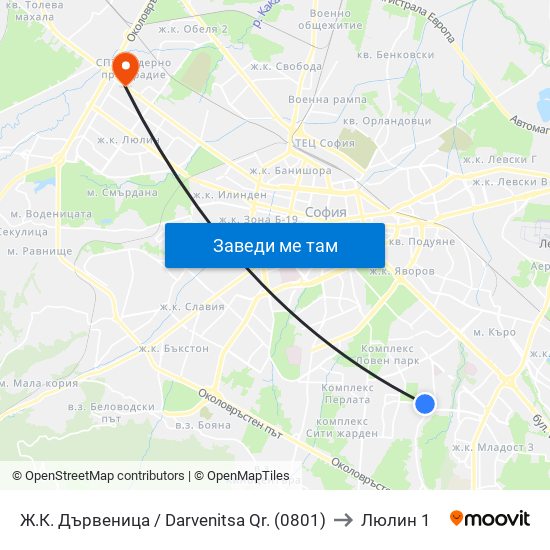 Ж.К. Дървеница / Darvenitsa Qr. (0801) to Люлин 1 map