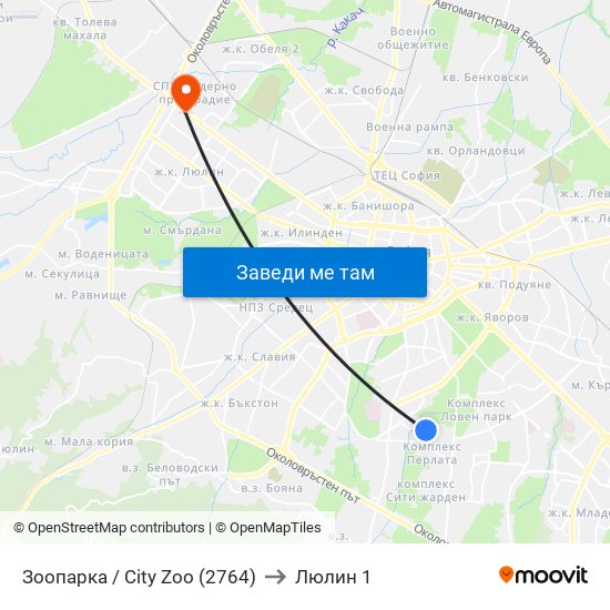 Зоопарка / City Zoo (2764) to Люлин 1 map