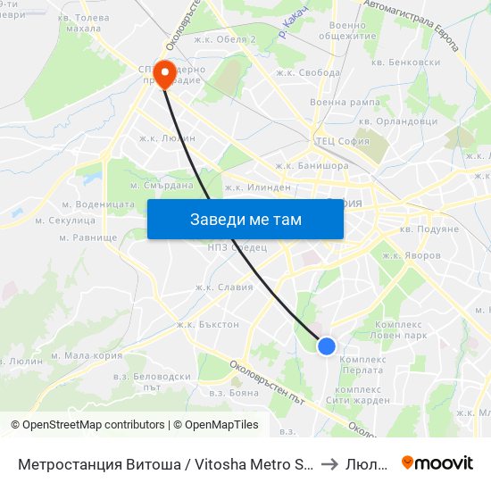 Метростанция Витоша / Vitosha Metro Station (2755) to Люлин 1 map