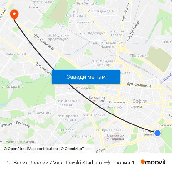 Ст.Васил Левски / Vasil Levski Stadium to Люлин 1 map