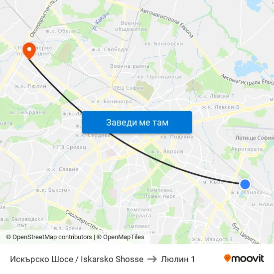 Искърско Шосе / Iskarsko Shose to Люлин 1 map