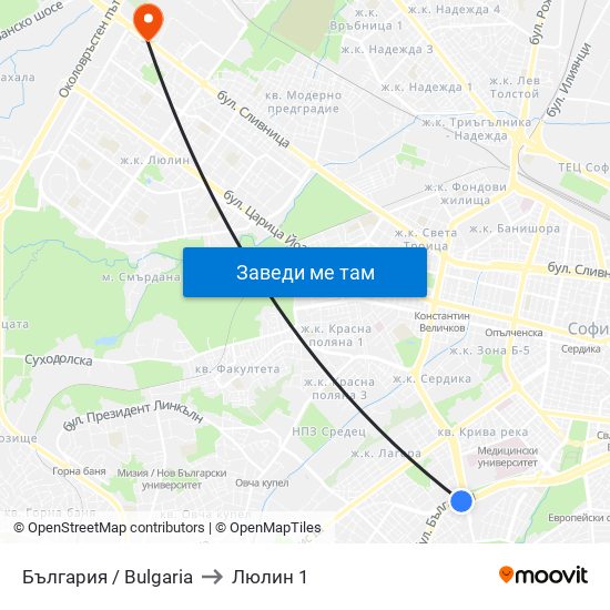 България / Bulgaria to Люлин 1 map