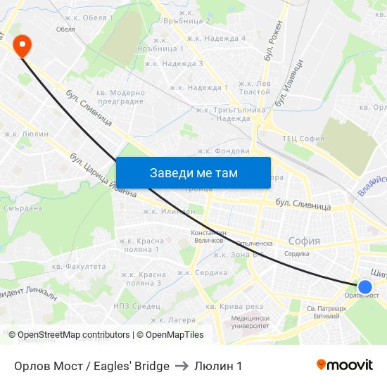 Орлов Мост / Eagles' Bridge to Люлин 1 map