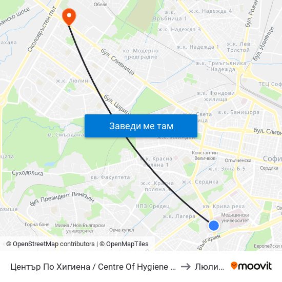 Център По Хигиена / Centre Of Hygiene (2342) to Люлин 1 map