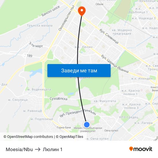 Moesia/Nbu to Люлин 1 map