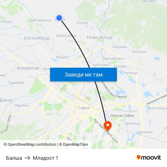 Балша to Младост 1 map