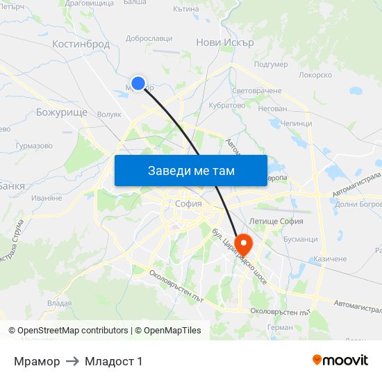 Мрамор to Младост 1 map