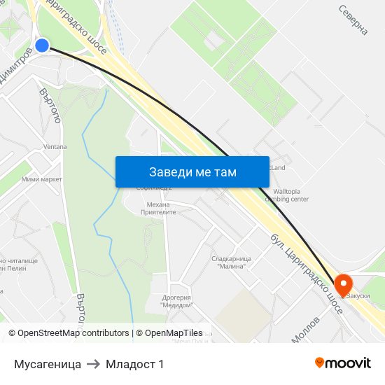 Мусагеница to Младост 1 map