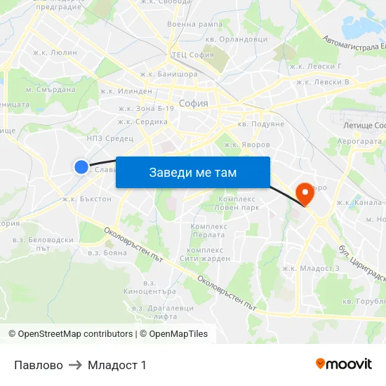 Павлово to Младост 1 map