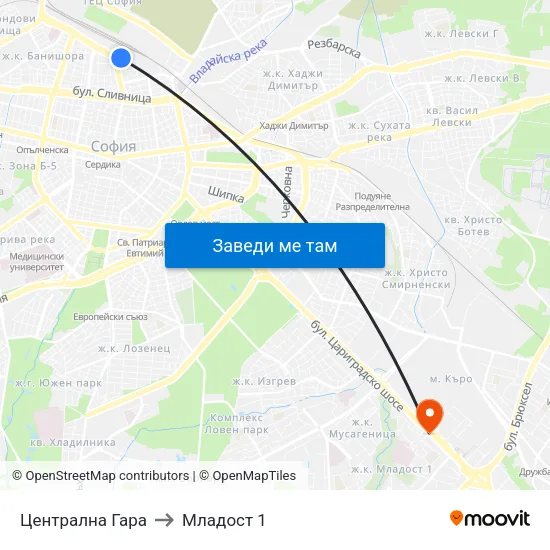 Централна Гара to Младост 1 map