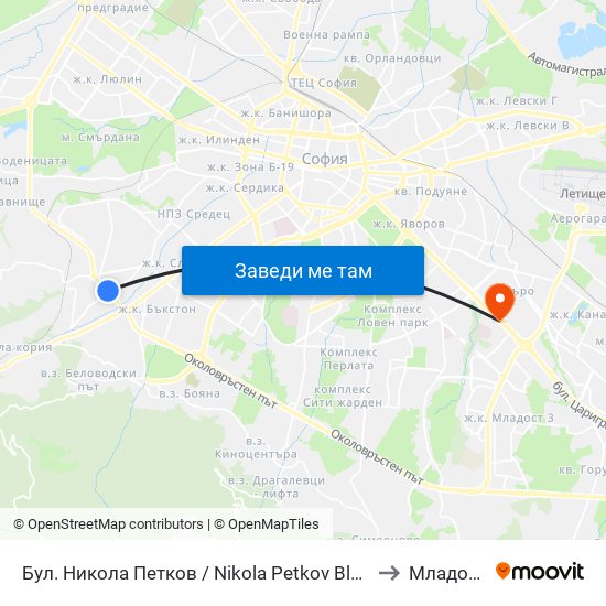 Бул. Никола Петков / Nikola Petkov Blvd. (0347) to Младост 1 map