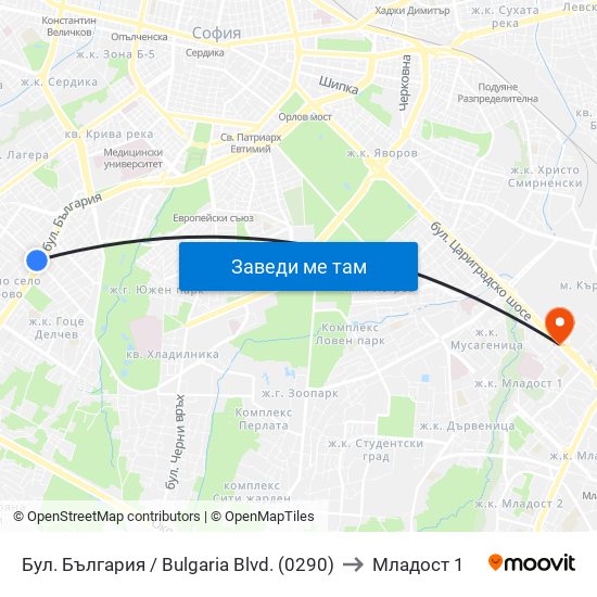 Бул. България / Bulgaria Blvd. (0290) to Младост 1 map