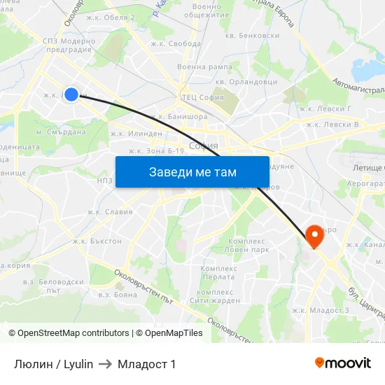 Люлин / Lyulin to Младост 1 map