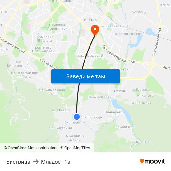 Бистрица to Младост 1а map