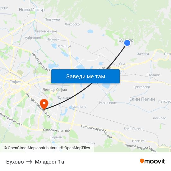 Бухово to Младост 1а map