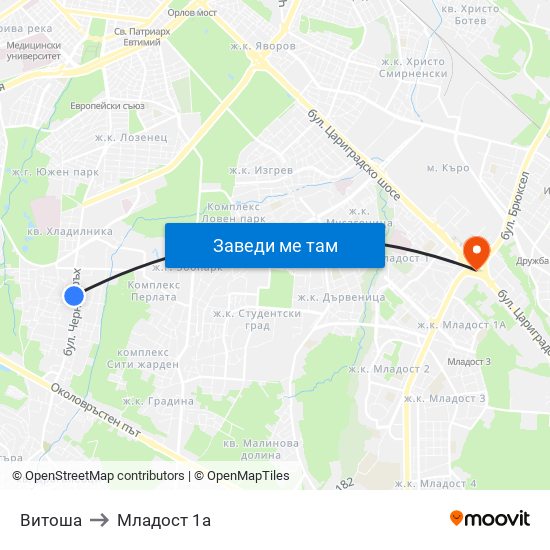 Витоша to Младост 1а map