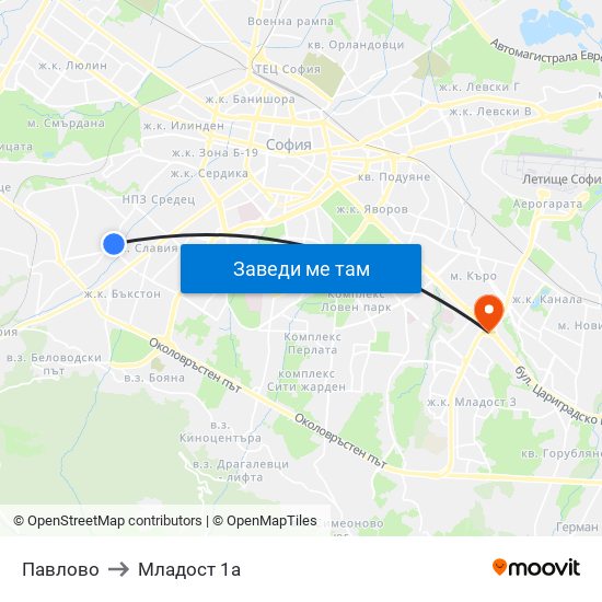 Павлово to Младост 1а map