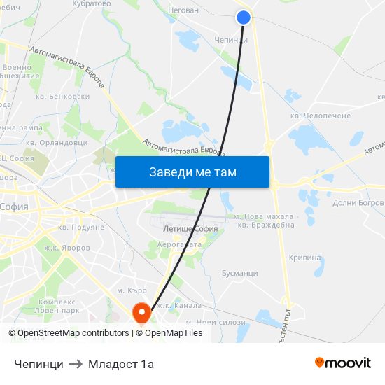 Чепинци to Младост 1а map