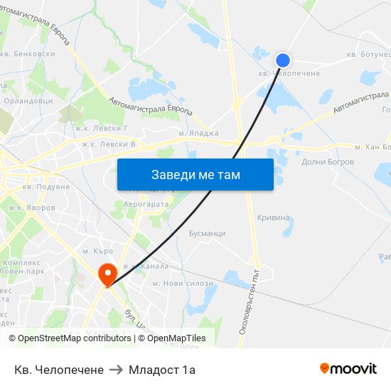 Кв. Челопечене to Младост 1а map