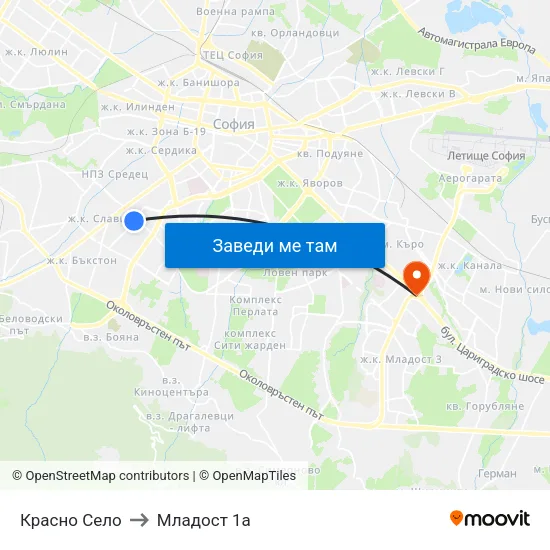 Красно Село to Младост 1а map