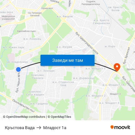 Кръстова Вада to Младост 1а map
