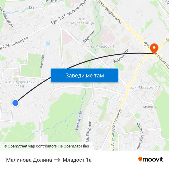 Малинова Долина to Младост 1а map