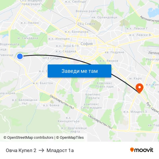Овча Купел 2 to Младост 1а map