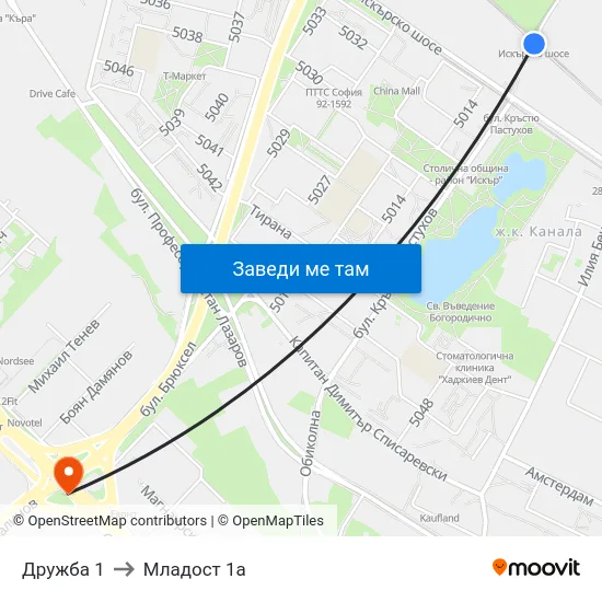 Дружба 1 to Младост 1а map