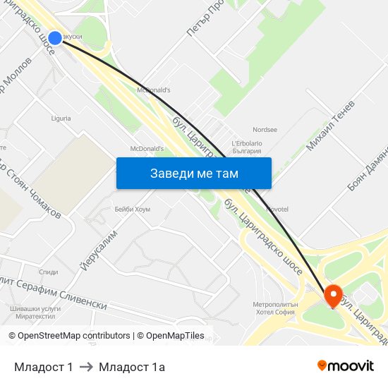 Младост 1 to Младост 1а map