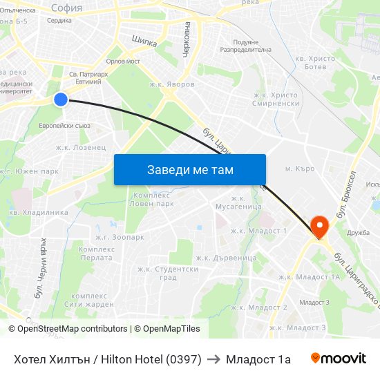Хотел Хилтън / Hilton Hotel (0397) to Младост 1а map