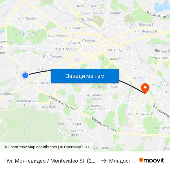 Ул. Монтевидео / Montevideo St. (2050) to Младост 1а map