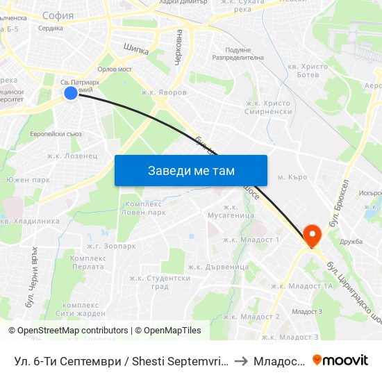 Ул. 6-Ти Септември / Shesti Septemvri St. (1808) to Младост 1а map