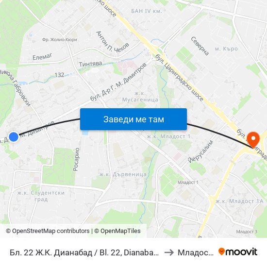 Бл. 22 Ж.К. Дианабад / Bl. 22, Dianabad Qr. (0124) to Младост 1а map