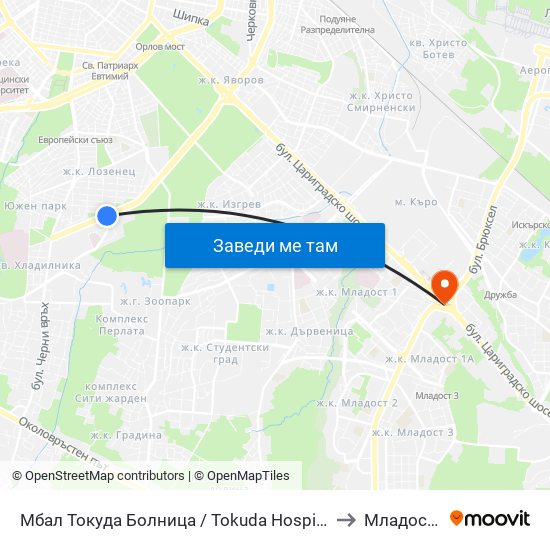 Мбал Токуда Болница / Tokuda Hospital (0206) to Младост 1а map