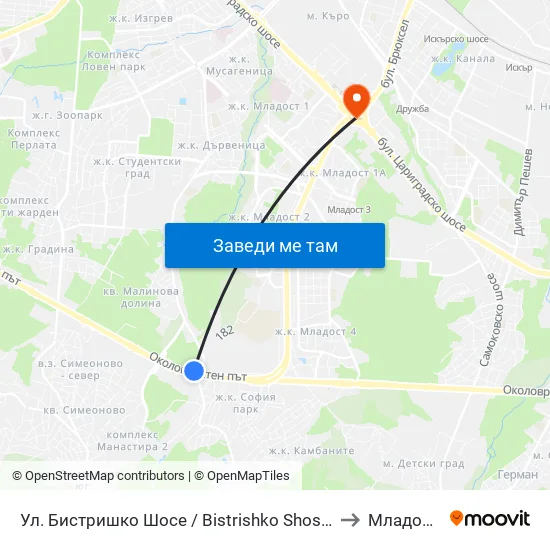 🛍️ Ул. Бистришко Шосе / Bistrishko Shosse St. (0864) to Младост 1а map